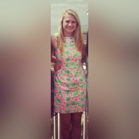 Lilly Pulitzer Lacina Dress Nibbles Carrot Print Lattice Neckline - Picture 7 of 13